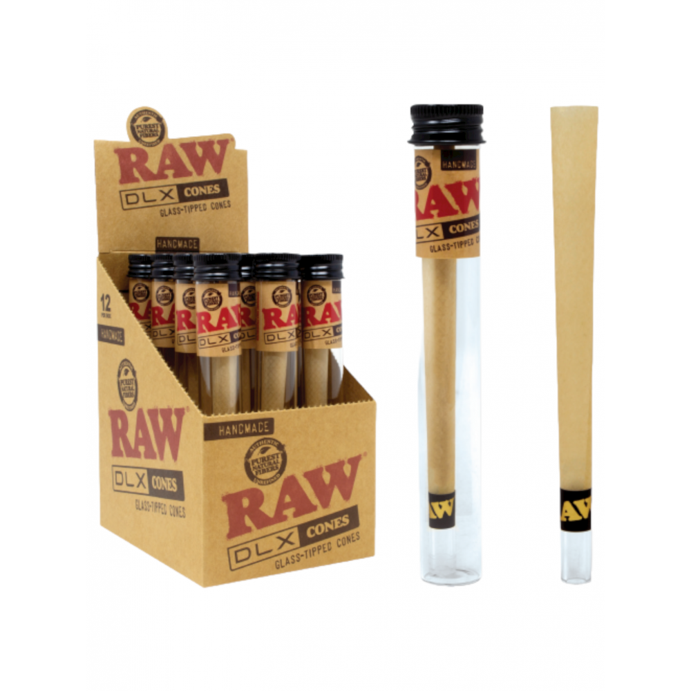 RAW DLX Glass Tipped Cones - (Display of 12) RAW DLX Glass Tipped Cones - (Display of 12)